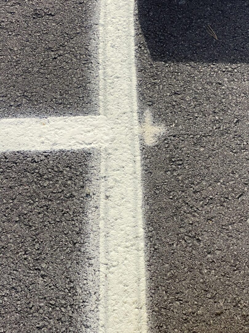 Closeup view of the white marking on the road